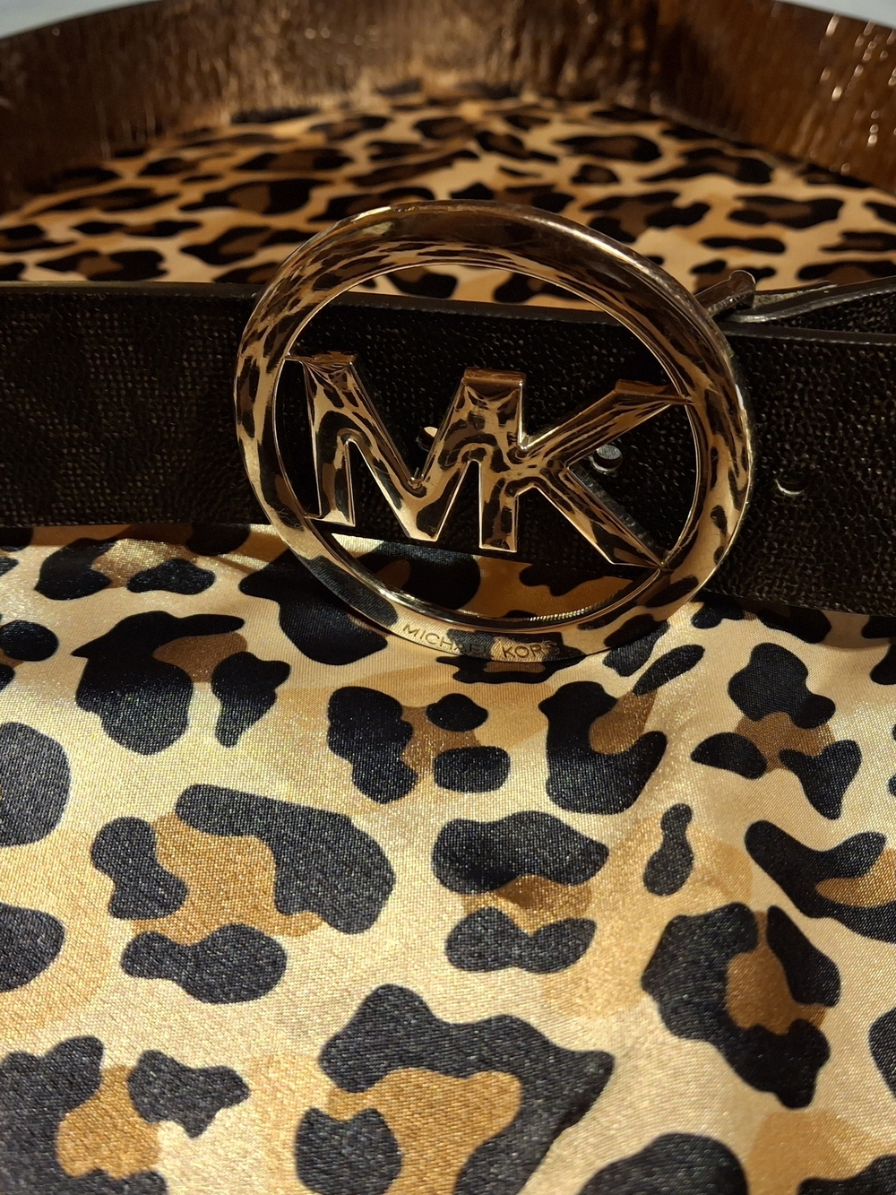 Michael Kors Black Belt with Silver MK Logo Buckle